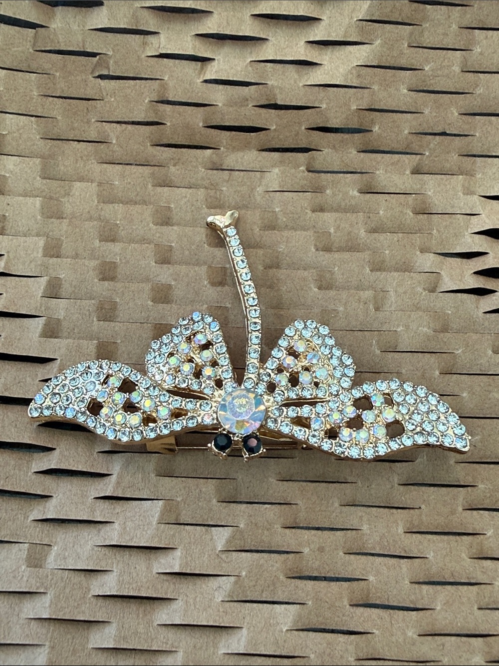 Crystal Butterfly Hair Clip - Gold Tone with Clear Rhinestones